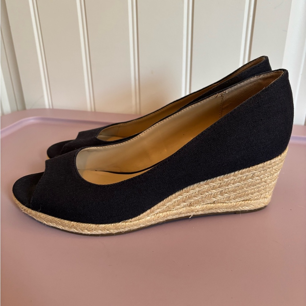Bandolino Nuri Peep Toe Espadrille Wedge Pump Navy Blue - Size 8.5 - Picture 4 of 11